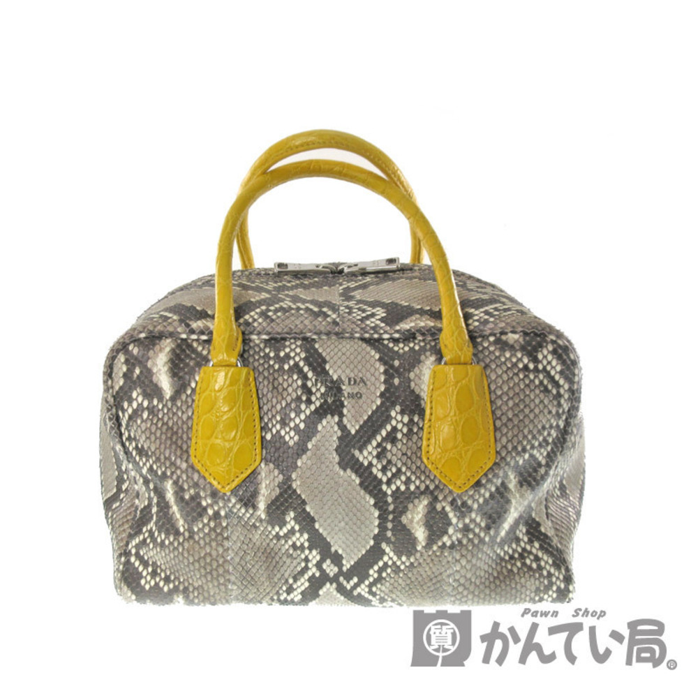 Prada Bag Python Leather Yellow Gray Brown Snake - image 1